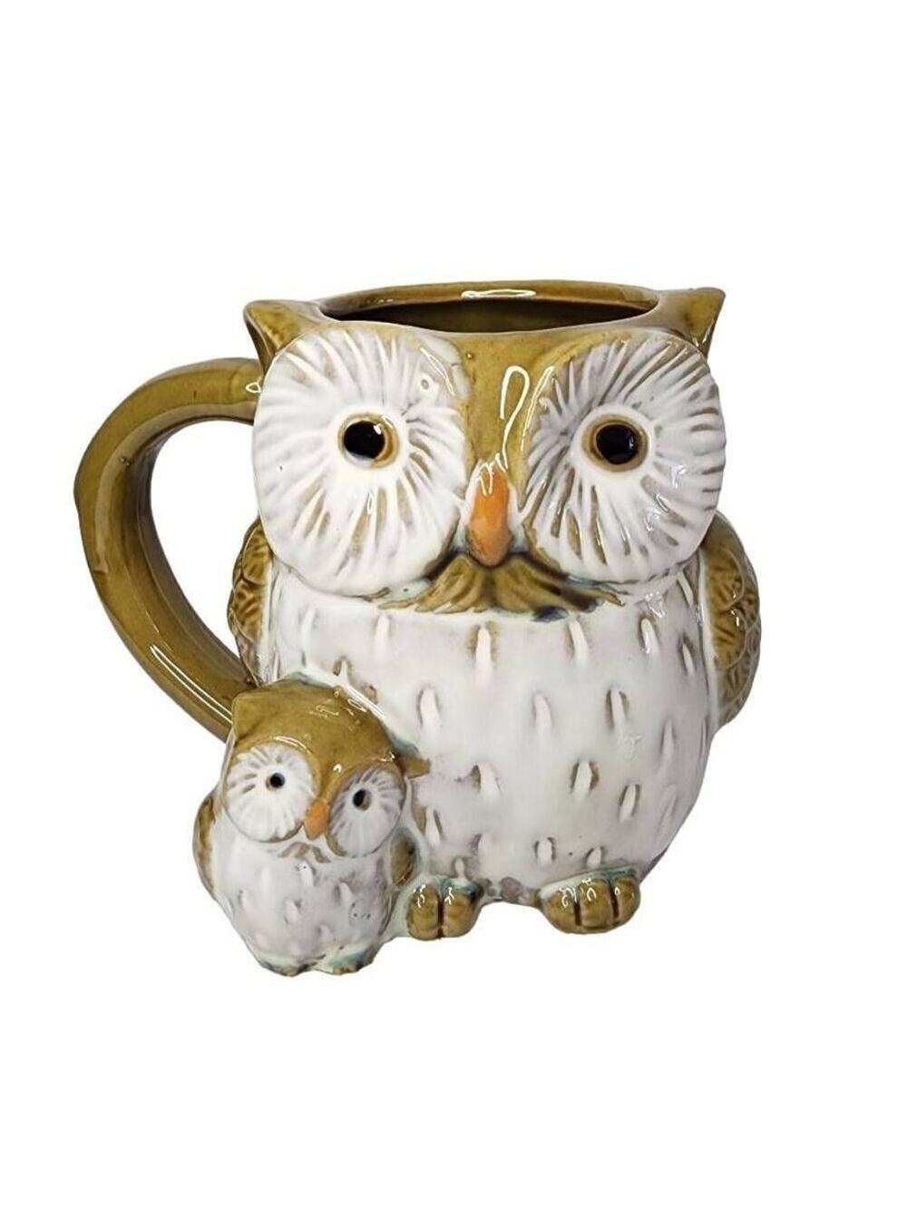 Cracker Barrel Coffee Mugs, Artisan Mother & Child Owl Ceramic Drinking Cup